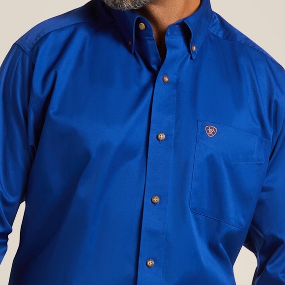 Ariat Men's Ultramarine Blue Solid Twill Button-Up Classic Fit Shirt Size Small - Picture 3 of 10
